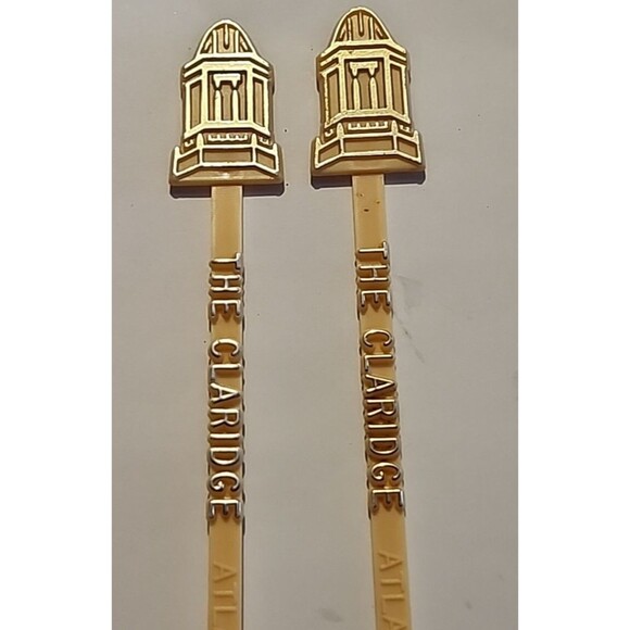 Vintage Claridge Hotel Atlantic City Swizzle Sticks Set of 2 Gold-Tone 6.5" - Picture 3 of 3